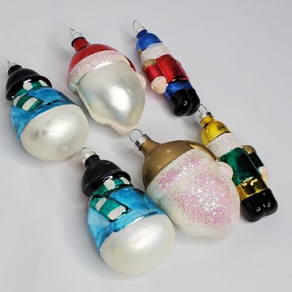 Vintage Snowman Santa Claus Toy Soldier Blown Glass Shaped Ornament Lot of 6 - Picture 4 of 4